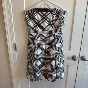 White House Black Market Strapless Black and White Dress
